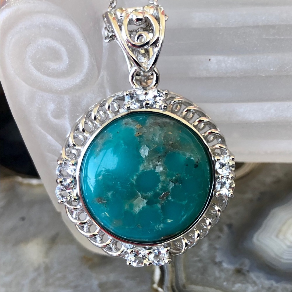Gem Insider Turquoise & white Topaz pendant